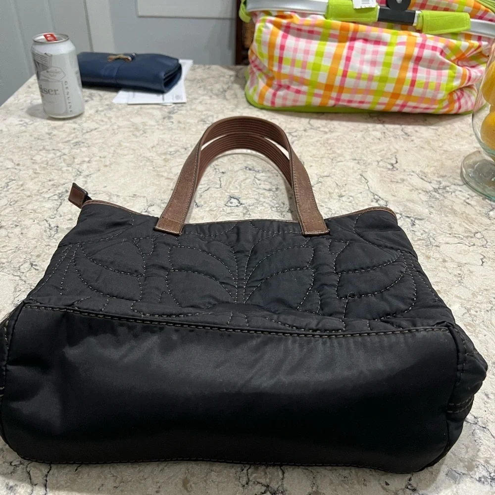 Fossil Black and Brown Quilted Tote with Leather Accents